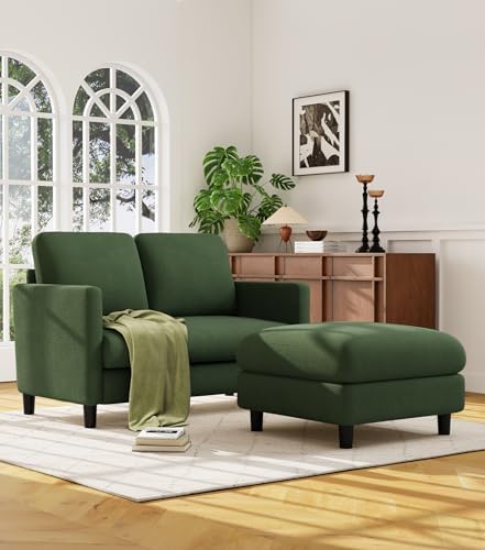 Welzona Loveseat Sofa with Ottoman, 51" Small L Shaped Teddy Couch Sofa ...