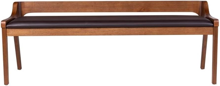 BOWERY HILL Modern Dining Bench, Rubberwood Frame, Chestnut Wire-Brush Finish...