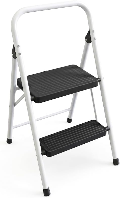2 Step Stool Folding &Anti-Slip Pedals Lightweight Steel Ladder for House...