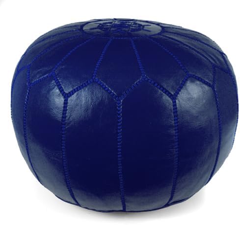 Stuffed Round Design Moroccan Leather Pouf Ottoman, Handmade, Pre-Filled, 100...