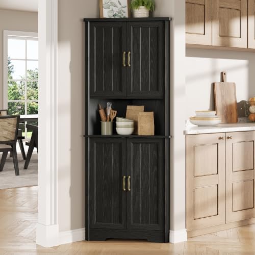 Vabches Tall Corner Cabinet, Corner Bathroom Cabinet, Black