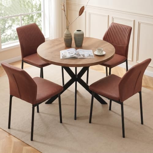 37" Round Dining Table Set for 4, Mid Century Modern Small Coffee Set fo...