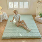Green Gingham Japanese Floor Mattress, Twin Size 39" x 80", 3.5" Thick | High Density Foam Futon Mattress, Foldable Tatami Sleeping Pad, Farmhouse Style Roll Up Floor Bed for Dorm Guest Room