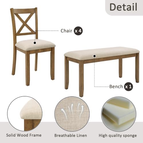 Harper & Bright Designs Complete 6-Piece Oak Dining Set –58.5" Recta...