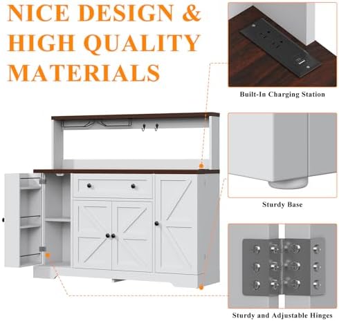 VVFLU Hutch Storage Buffet Cabinet with Drawers, and Charging Station, Coffee...