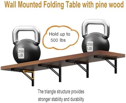 IAE Wall Mounted Folding Table with Pine Wood,72" x 16"Floating Wal...
