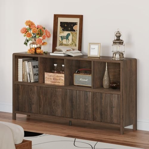FATORRI 8 Cube Storage Organizer Bookshelf with Storage, 57 Inch Farmhouse Ho...