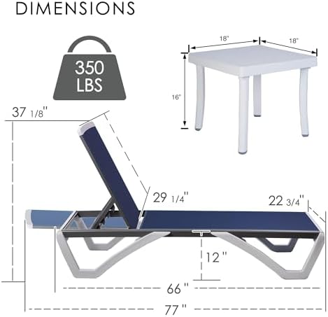 Kozyard Outdoor Chaise Lounge Chair, Full Flat Adjustable Patio Lounger with ...
