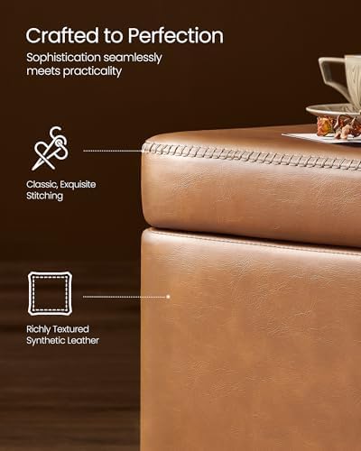 VASAGLE Storage Ottoman Bench with Stitching, PU Leather, Entryway Bedroom | ...