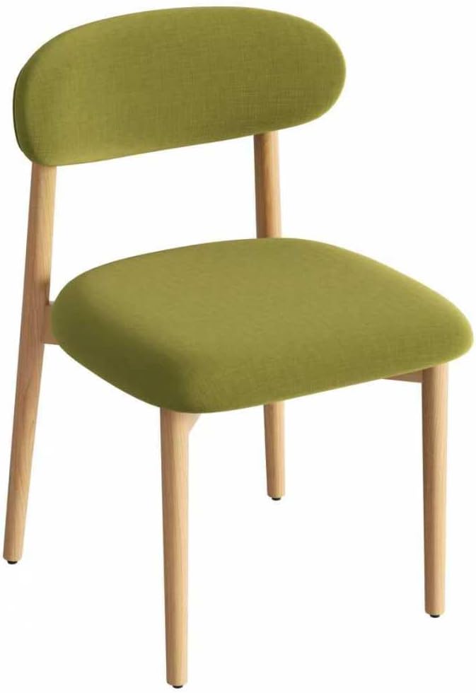 Wooden Dining Chair Set of 1, Modern Dining Chairs with with Curved Back, Fabric Upholstered Kitchen Dining Room Chairs with Adjustable Legs for Farmhouse Dining Living Room,Green