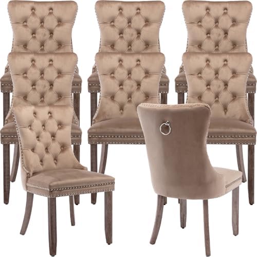 Espresso Brown Mid Century Modern Dining Chairs Set of 8, Velvet Upholstered ...
