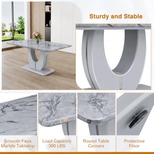 5 Piece Faux Marble Dining Table Set for 4, 63" Rectangular Kitchen Tabl...