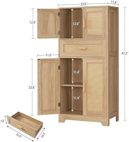 TEENFON 47.2" H Tall Storage Cabinet with Adjustable Shelf, Rattan Cabin...