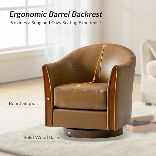 HULALA HOME Leather Swivel Accent Chair with Wood Base Set of 2, Camel | 360-...