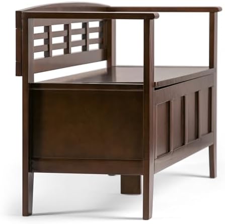 SIMPLIHOME Adams 48" Wide Solid Wood Storage Bench in Medium Brown