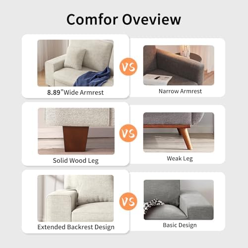 DOPEDIO 71.25" Chenille Loveseat Sofa, Beige, Modern Couch for Living Ro...