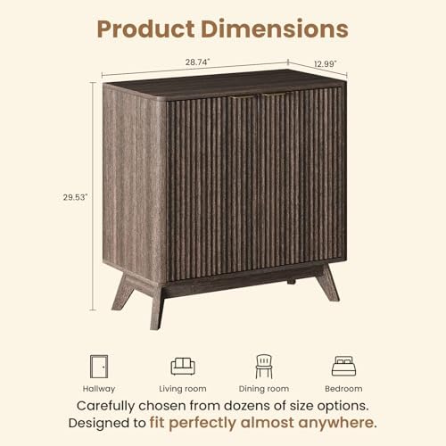 Fluted Sideboard Buffet Cabinet, Modern Wood Accent Cabinet, Walnut