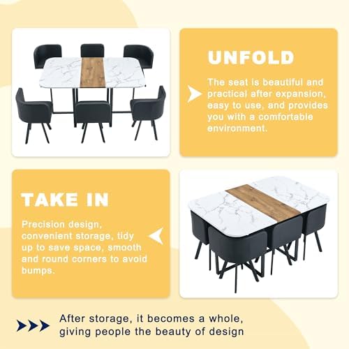 7-Piece Dining Table Set for 6,Modern Dining Table Set for 6 with Cushioned C...