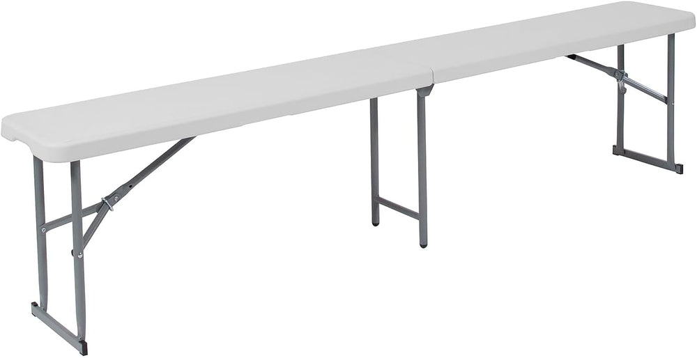 Flash Furniture Plastic Bi-Fold Bench with Carrying Handle, Granite White | 7...