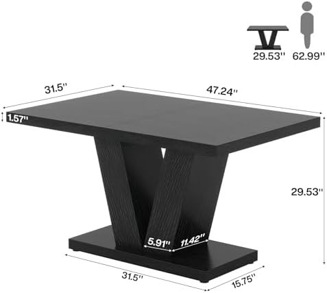 Tribesigns 47-Inch Dining Table for 4, Black Kitchen Dinner Table with Heavy ...