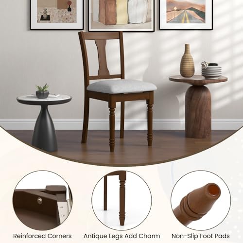 GIANTEX Wood Dining Chairs Set of 2, Farmhouse Dining Room Chair with Cushion...