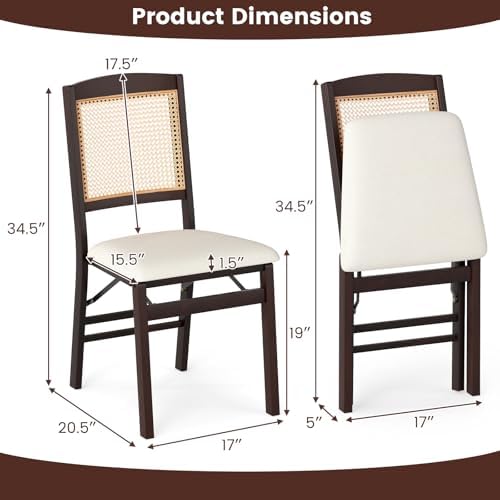 KOTEK Folding Dining Chairs Set of 2, Wooden Kitchen Chairs with Padded Seat ...