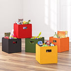 RiverRidge Folding Storage Bins - 4-pack of 10in Tall Black Cubes | Fabric Bins, Set of 4 Storage Cubes, Cut-out Handles, Playroom Closet Organizer, Collapsible Cubby with Bottom Board Insert
