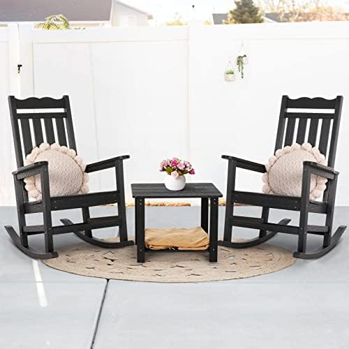 Stoog 3-Piece Oversized Rocking Chairs Set of 2 with Table, Outdoor Rocking C...