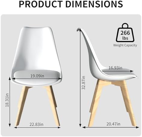 Dining Chairs Set of 4, PU Leather Kitchen Chairs,Wood Legs (White, 4 PC)