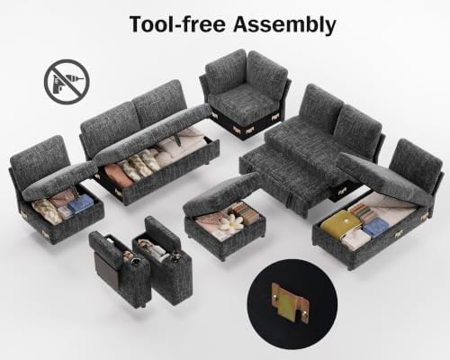 Vipbear 130" Modular Sectional Sleeper Sofa with Pull Out Bed, 9 Seat Ch...