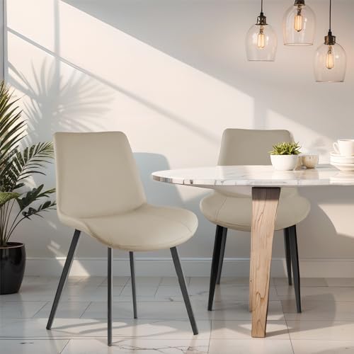 Dining Chairs, Modern PU Leather Dining Room Chair with Sturdy Metal Legs, Up...