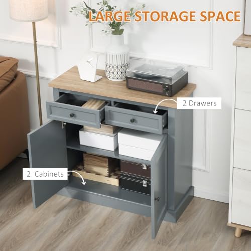 HOMCOM Sideboard Buffet Cabinet, Coffee Bar Cabinet with 2 Drawers, Gray