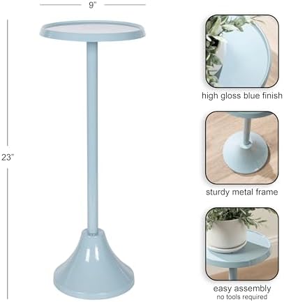 Kate and Laurel Sanzo Modern Round Metal Pedestal Drink Table, 9 x 9 x 23, Light Blue, Decorative Martini Table with Trumpet Base for Use as Indoor Plant Stand or Living Room Mini Table