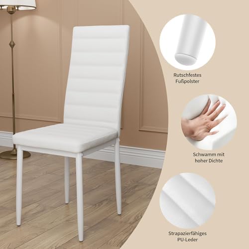 Bealife Kitchen Dining Table Set for 4, Tempered Glass 5 Piece - White