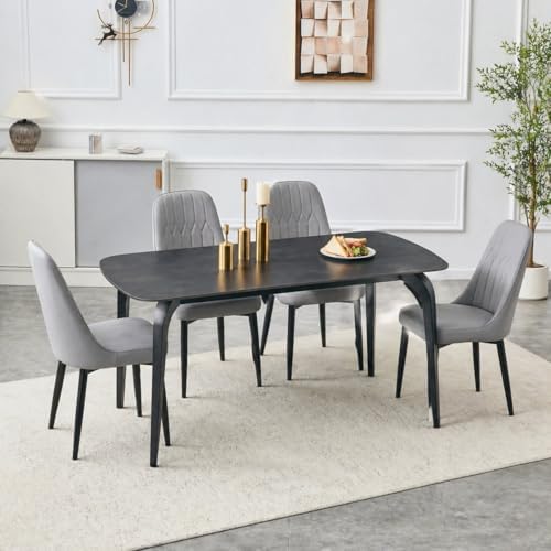 Modern Dining Table Set for 4, 63 inch Sintered Stone Kitchen Table and Chair...