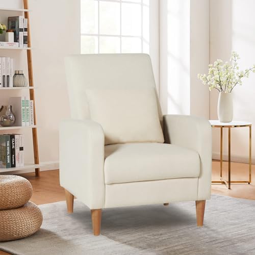 COLAMY Mid-Century Modern Upholstered Accent Chair with Back Pillow & Sol...