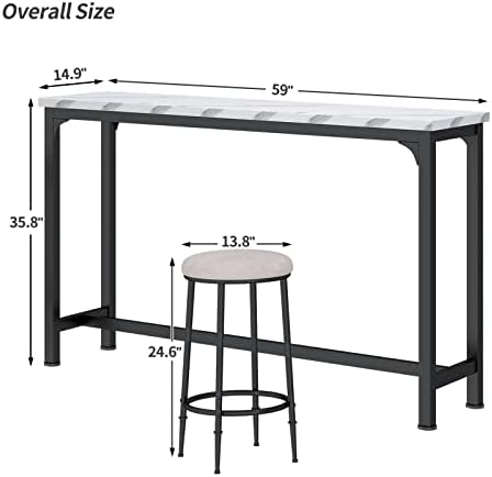 Bar Table Set for 3, 4 Piece Console Table with 3 Stools, Counter Height Kitc...