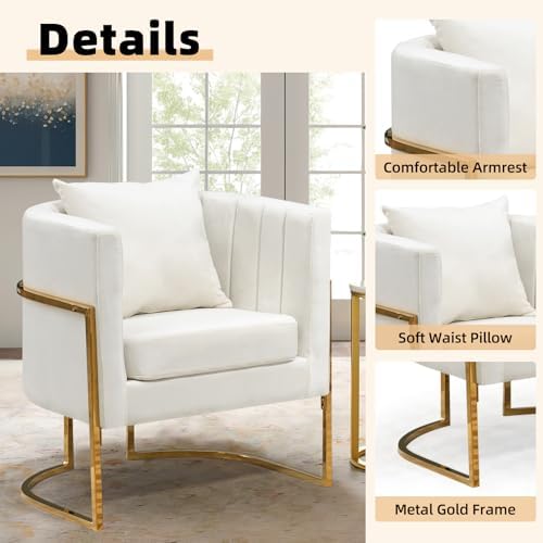 Velvet Accent Chairs Set of 2, Mid Century Modern Upholstered Barrel Armchair...