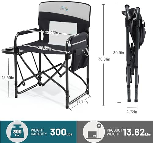 DMH OUTDOORS Camping Directors Chair with Side Table & Breeze Mesh Backrest
