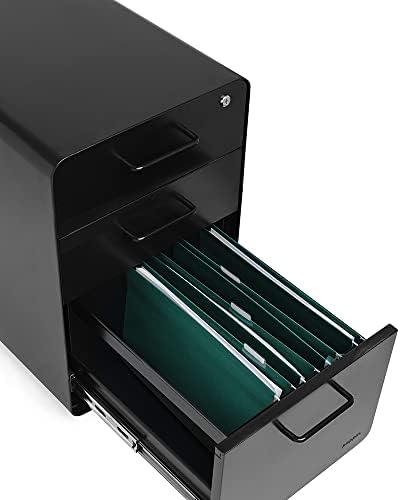 Poppin Stow 3-Drawer Rolling File Cabinet - Black. 2 Utility Drawers and 1 Ha...