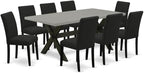 East West Furniture X697AB624-9 9 Piece Dining Room Table Set Includes a Rectangle Kitchen Table with X-Legs and 8 Black Color Linen Fabric Parsons Dining Chairs, 40x72 Inch, Multi-Color