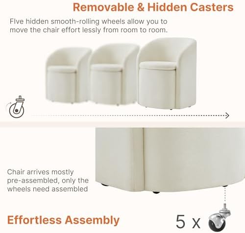 KISLOT Upholstered Dining Chairs with Casters, No Assembly Rolling Modern Din...