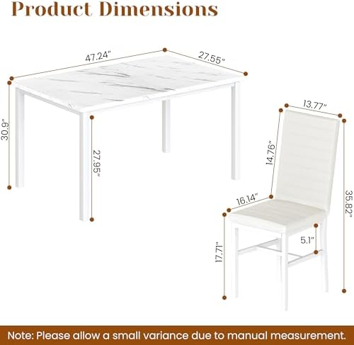 Hooseng Dining Table Set for 4, 5-Piece Faux Marble Dinner Table Set with 4 U...