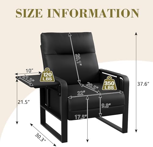 Black Accent Chair PU Leather Upholstered Armchair with Side Table