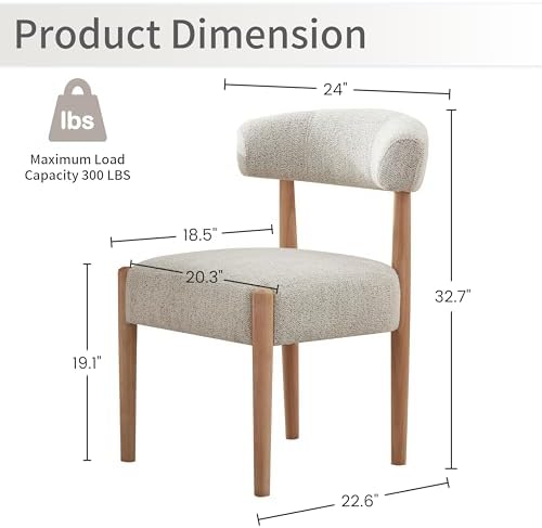 VKNOW Wooden Dining Chairs Set of 4 with Rubberwood Legs, Curved Backrest