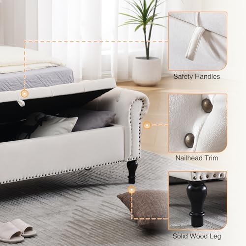 Velvet Storage Bench 67 Inch Upholstered Tufted Ottoman Bench with Arms Large...