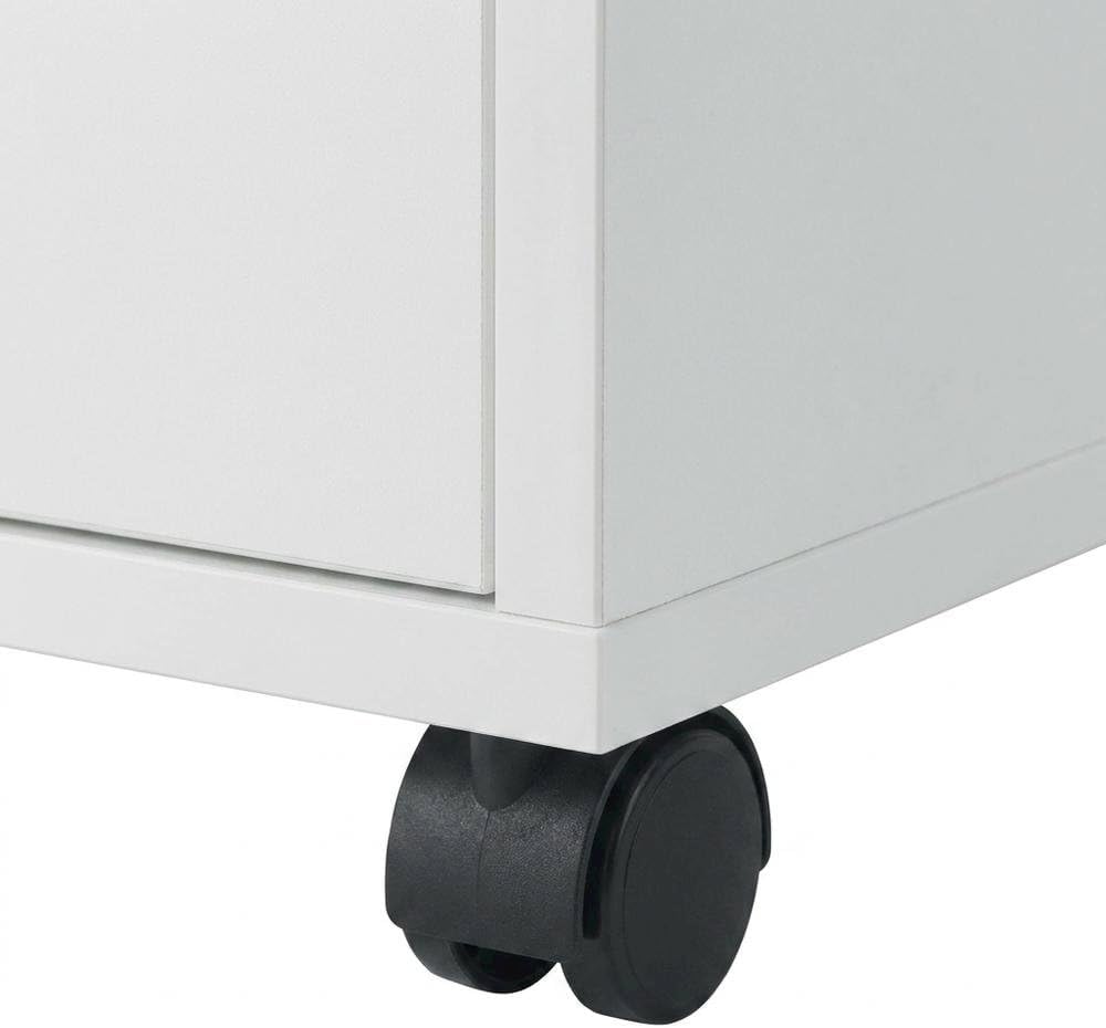 Furnifact White Tall Mobile Storage Cabinet, Multi-Storage Rolling Pantry, Co...