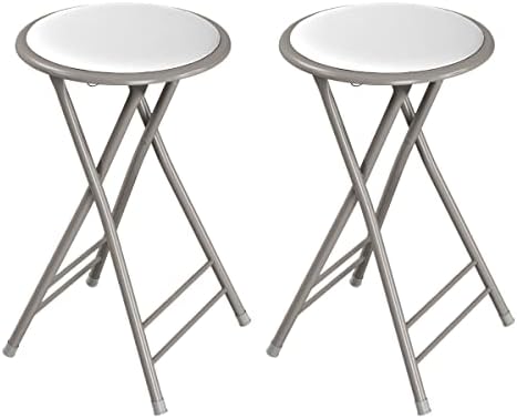 Lavish Home Folding Stool with Padded Backless Seat Set of 2, White, 24”