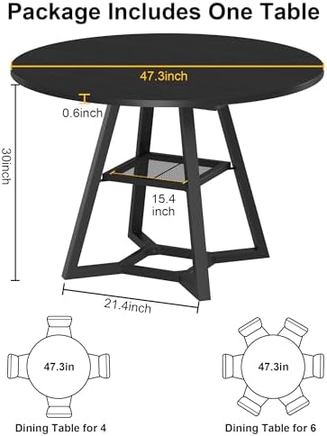 knoworld 47" Round Dining Table for 4, Kitchen Tables Dining Room Circle...