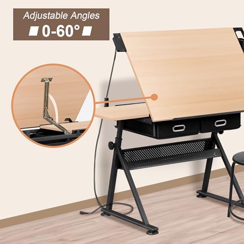 ZENY Adjustable Drafting Table with Stool Tilting Drawing Desk Artist Table